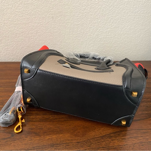 Tricolor Red Black Etoupe Micro Luggage Bag Convertible Crossbody C7-2 - Picture 7 of 13